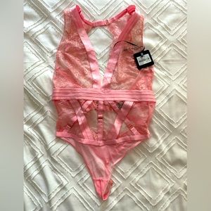 Honey Birdette Belinda Pink bodysuit playsuit Large NWT